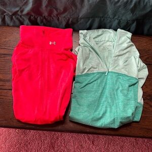 Brooks underarmour active long sleeve pink green 1/4 zip long sleeve x small